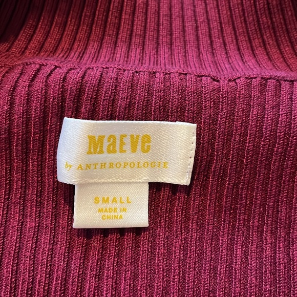 ANTHRO MAEVE Plunging Long-Sleeve Polo Cardigan Burgundy Baby Blue Ribbed Small - Picture 10 of 17